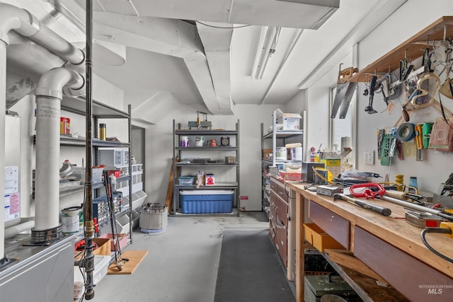 basement featuring a workshop area