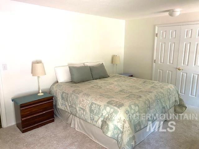 bedroom with carpet flooring and a closet