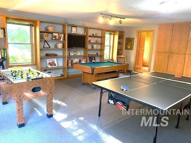 game room featuring carpet floors and billiards