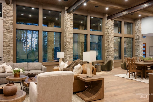 1010 Elo Rd, Mccall, ID 83638 - lobby with a wood ceiling with exposed beams and recessed lighting