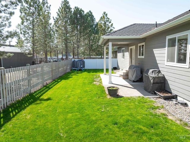 view of yard featuring a fenced backyard and a patio area