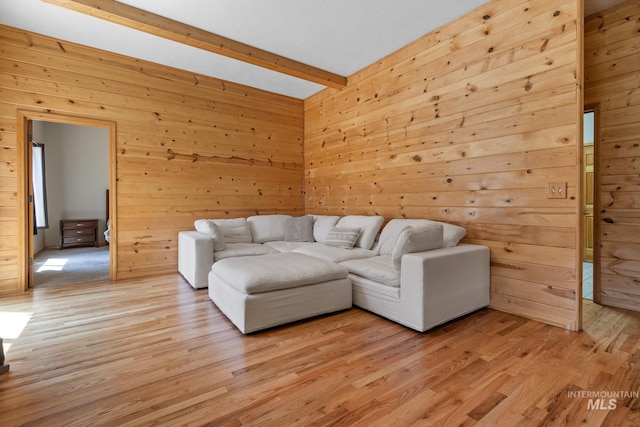 16 Meadow Ln, Boise, ID 83716 - living area with wood walls, light wood-style flooring, and beamed ceiling