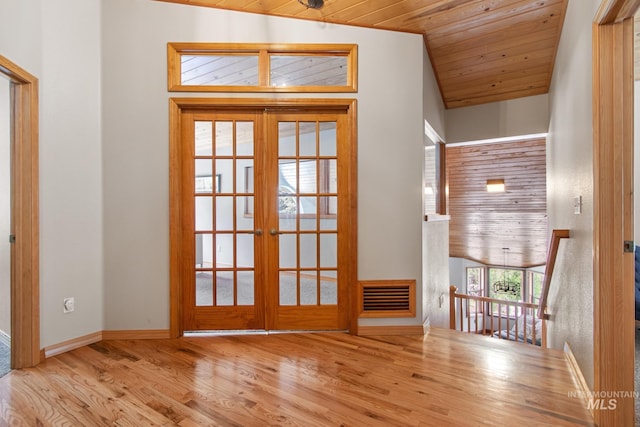 16 Meadow Ln, Boise, ID 83716 - entryway with wood ceiling, wood finished floors, french doors, and vaulted ceiling