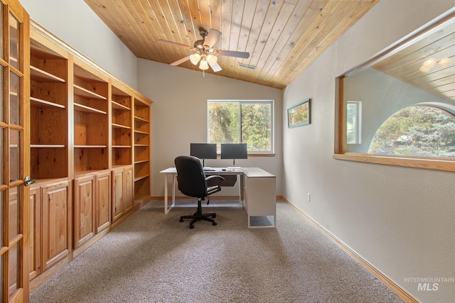 16 Meadow Ln, Boise, ID 83716 - carpeted home office with wood ceiling, vaulted ceiling, and ceiling fan