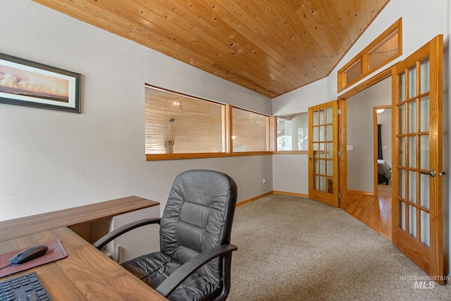 16 Meadow Ln, Boise, ID 83716 - home office featuring french doors, wooden ceiling, and carpet