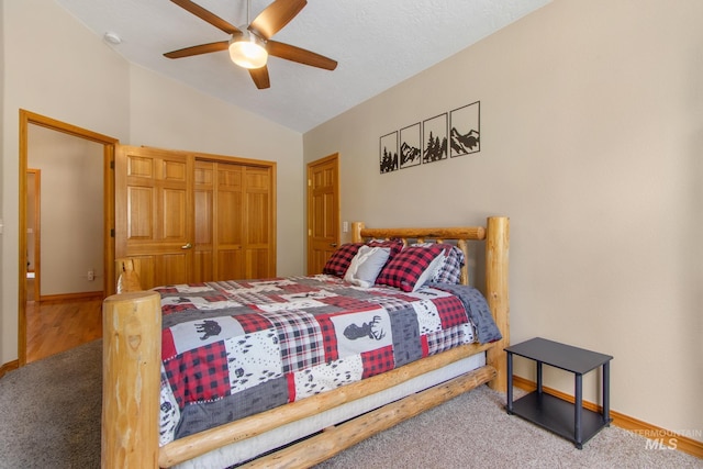 16 Meadow Ln, Boise, ID 83716 - carpeted bedroom featuring lofted ceiling, a closet, and a ceiling fan