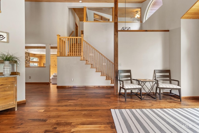 16 Meadow Ln, Boise, ID 83716 - living area featuring wood finished floors, stairs, and a towering ceiling