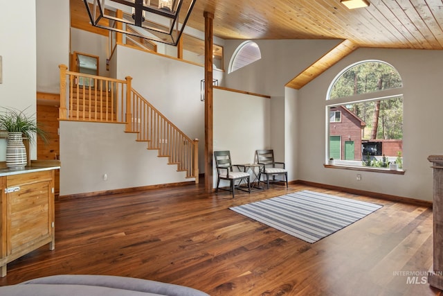 16 Meadow Ln, Boise, ID 83716 - living area featuring wood ceiling, lofted ceiling, stairway, and wood finished floors