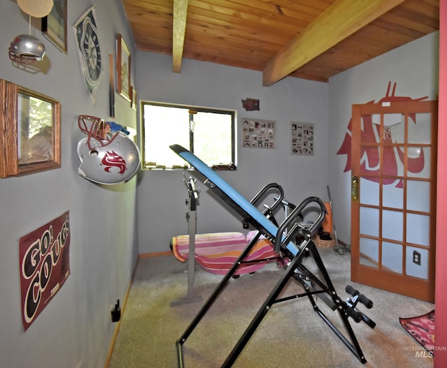 workout room with wooden ceiling