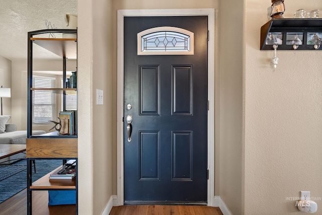 entrance foyer featuring baseboards and wood finished floors