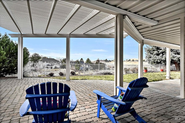 view of patio with a fenced backyard and a pergola