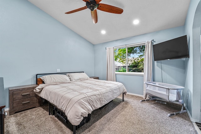 8116 Waterleaf Ave, Nampa, ID 83687 - carpeted bedroom with vaulted ceiling, baseboards, recessed lighting, and a ceiling fan
