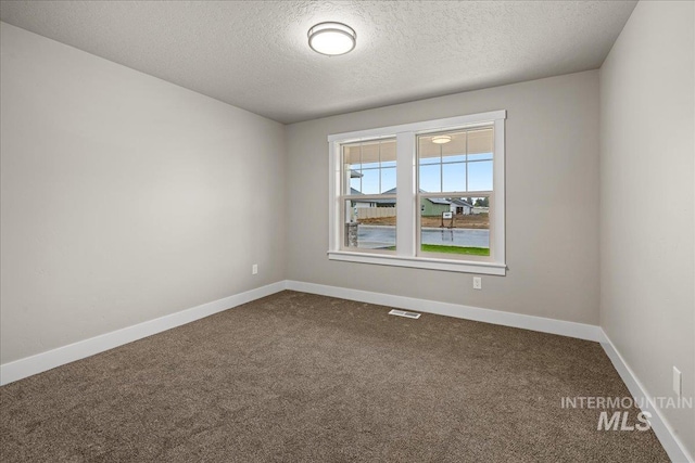 empty room featuring a textured ceiling and carpet