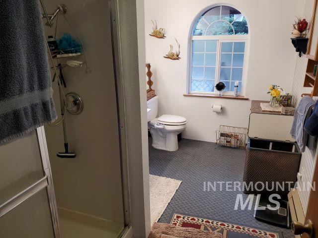 3460 American River Rd, Elk City, ID 83525 - bathroom featuring a shower stall and toilet
