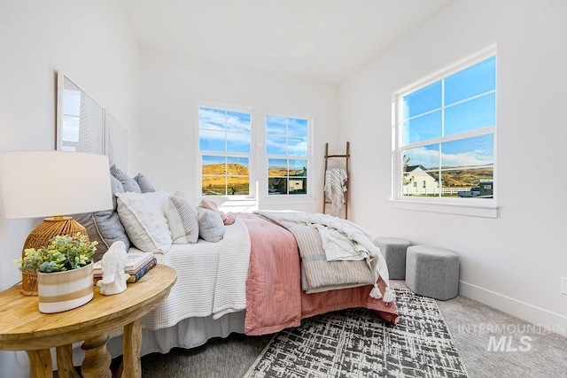 carpeted bedroom featuring multiple windows