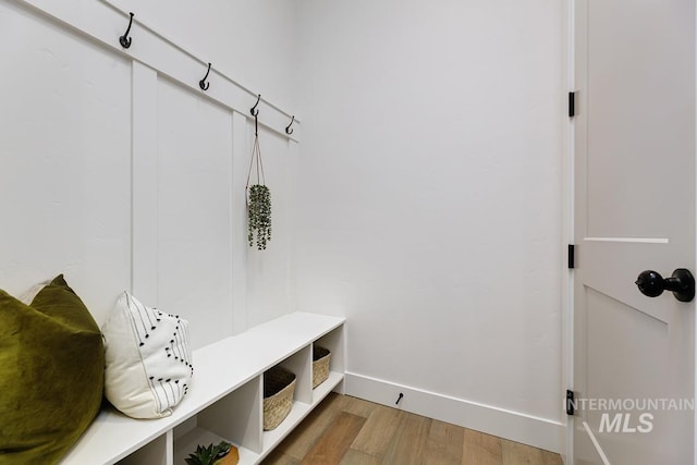 mudroom with wood-type flooring