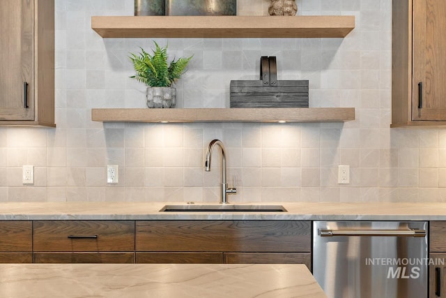 kitchen featuring tasteful backsplash, sink, and dishwasher