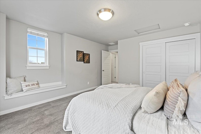 bedroom featuring carpet floors and a closet