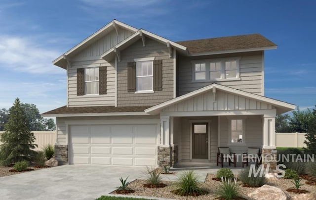 craftsman-style home with a porch and a garage