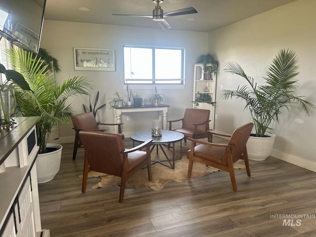 4 N 1050 E, Declo, ID 83323 - sitting room with wood finished floors, a ceiling fan, and baseboards