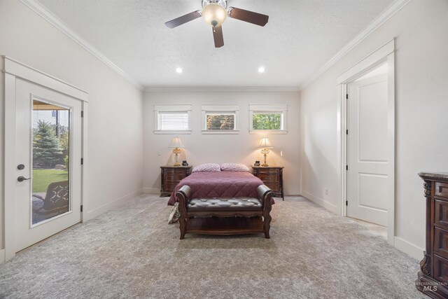 1573 E Commander St, Meridian, ID 83646 - carpeted bedroom featuring access to exterior, ornamental molding, recessed lighting, baseboards, and a textured ceiling