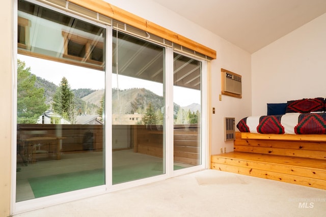 260 S 2nd Ave Unit 51, Ketchum, ID 83340 - doorway to outside with heating unit, an AC wall unit, and a mountain view