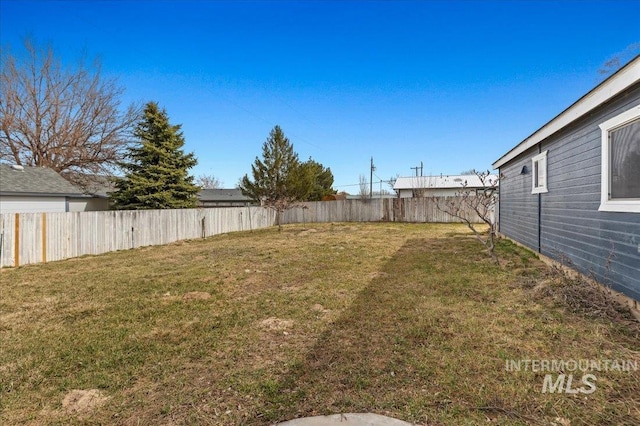 view of yard featuring a fenced backyard