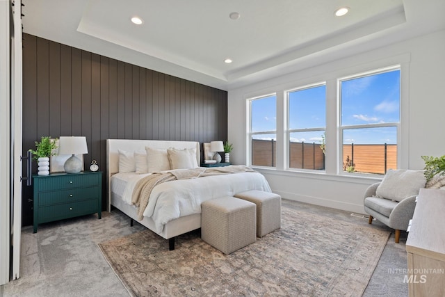 7760 W Flathead Lake St, Eagle, ID 83616 - bedroom with a tray ceiling, recessed lighting, and light carpet