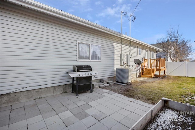 view of patio / terrace featuring central AC and grilling area