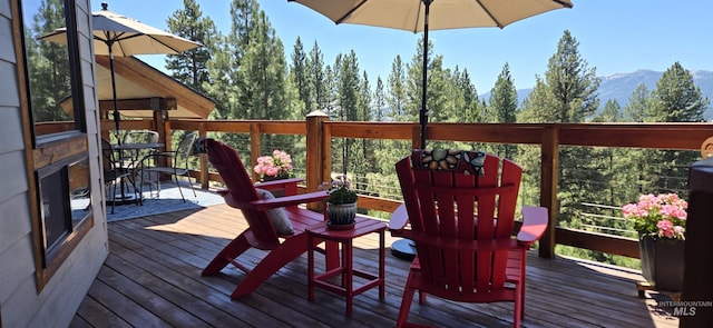 deck with a mountain view