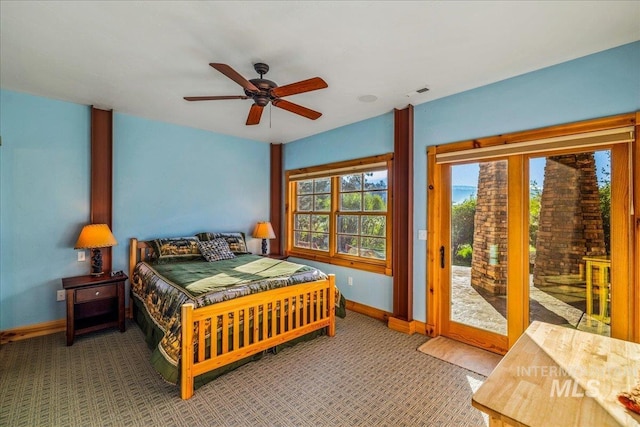 3872 Brookside Dr, New Meadows, ID 83654 - carpeted bedroom featuring access to outside, baseboards, and ceiling fan