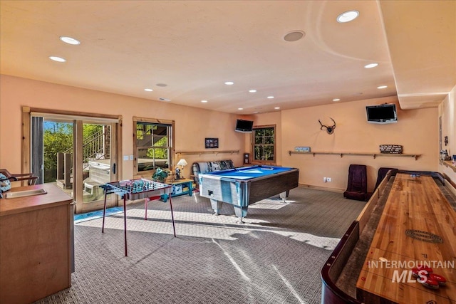 3872 Brookside Dr, New Meadows, ID 83654 - playroom featuring carpet floors, billiards table, recessed lighting, a sink, and baseboards