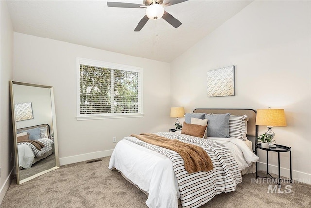 4112 W Cherrytree Ct, Meridian, ID 83642 - carpeted bedroom with baseboards, vaulted ceiling, and ceiling fan