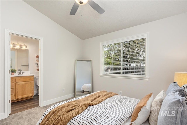 4112 W Cherrytree Ct, Meridian, ID 83642 - bedroom featuring lofted ceiling, carpet floors, baseboards, a sink, and ensuite bathroom