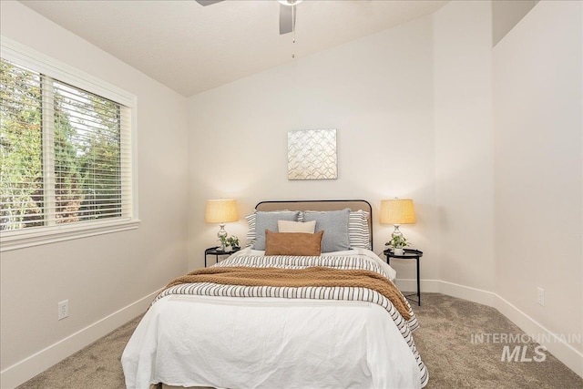 4112 W Cherrytree Ct, Meridian, ID 83642 - bedroom with carpet flooring, baseboards, lofted ceiling, and a ceiling fan