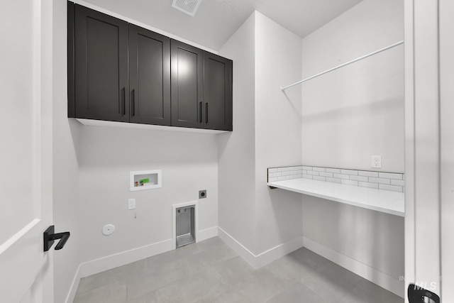 1440 E Azan St, Meridian, ID 83646 - clothes washing area featuring electric dryer hookup, baseboards, washer hookup, visible vents, and cabinet space