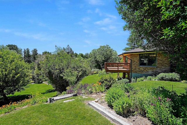 view of yard with a deck