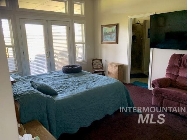 3997 W Harbor Point Dr, Meridian, ID 83646 - bedroom featuring access to exterior, multiple windows, carpet flooring, and connected bathroom