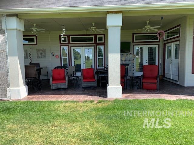 3997 W Harbor Point Dr, Meridian, ID 83646 - view of patio featuring a ceiling fan and french doors