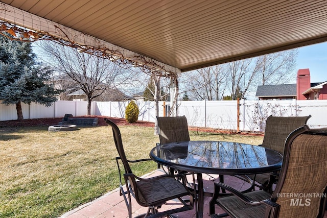 view of patio / terrace featuring a fenced backyard and outdoor dining space