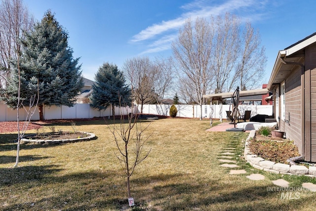 view of yard with a patio area and a fenced backyard