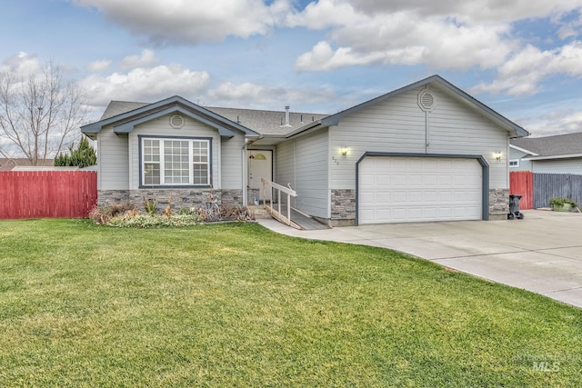 single story home featuring a garage and a front yard