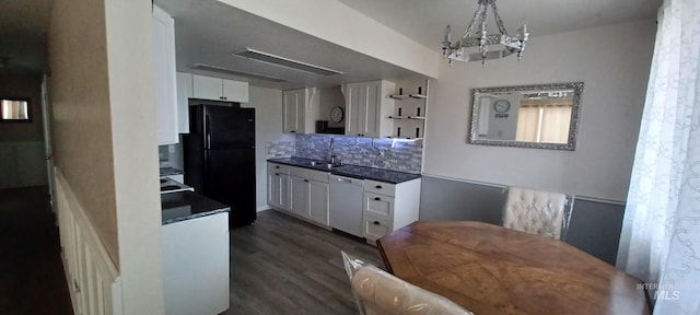 kitchen featuring white dishwasher, sink, white cabinetry, and decorative backsplash