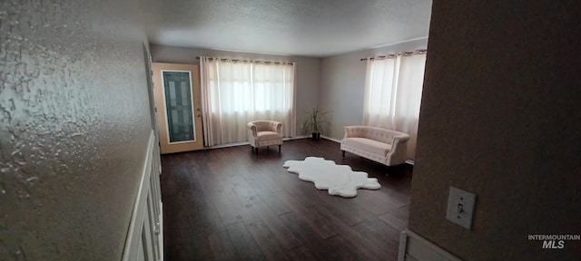 living area with dark hardwood / wood-style floors