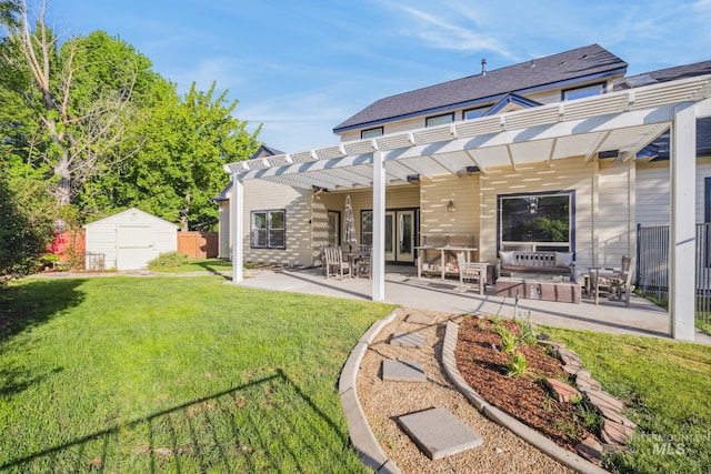 327 E Rockingham Dr, Eagle, ID 83616 - back of house with a shed, a pergola, a patio, and an outbuilding