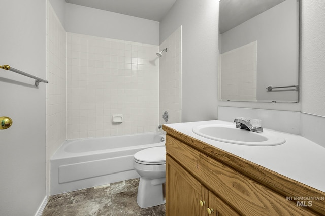 2943 S Zach Pl, Boise, ID 83706 - bathroom with vanity, toilet, shower / bathtub combination, and stone finish flooring