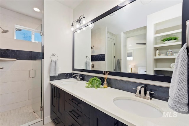 3268 S Sedgebrook Ln, Eagle, ID 83616 - full bathroom with a shower stall, double vanity, and a sink