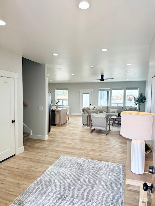 living room with light hardwood / wood-style floors