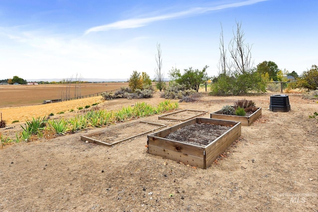 view of yard featuring a garden and a rural view