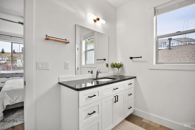 bathroom with hardwood / wood-style floors and vanity